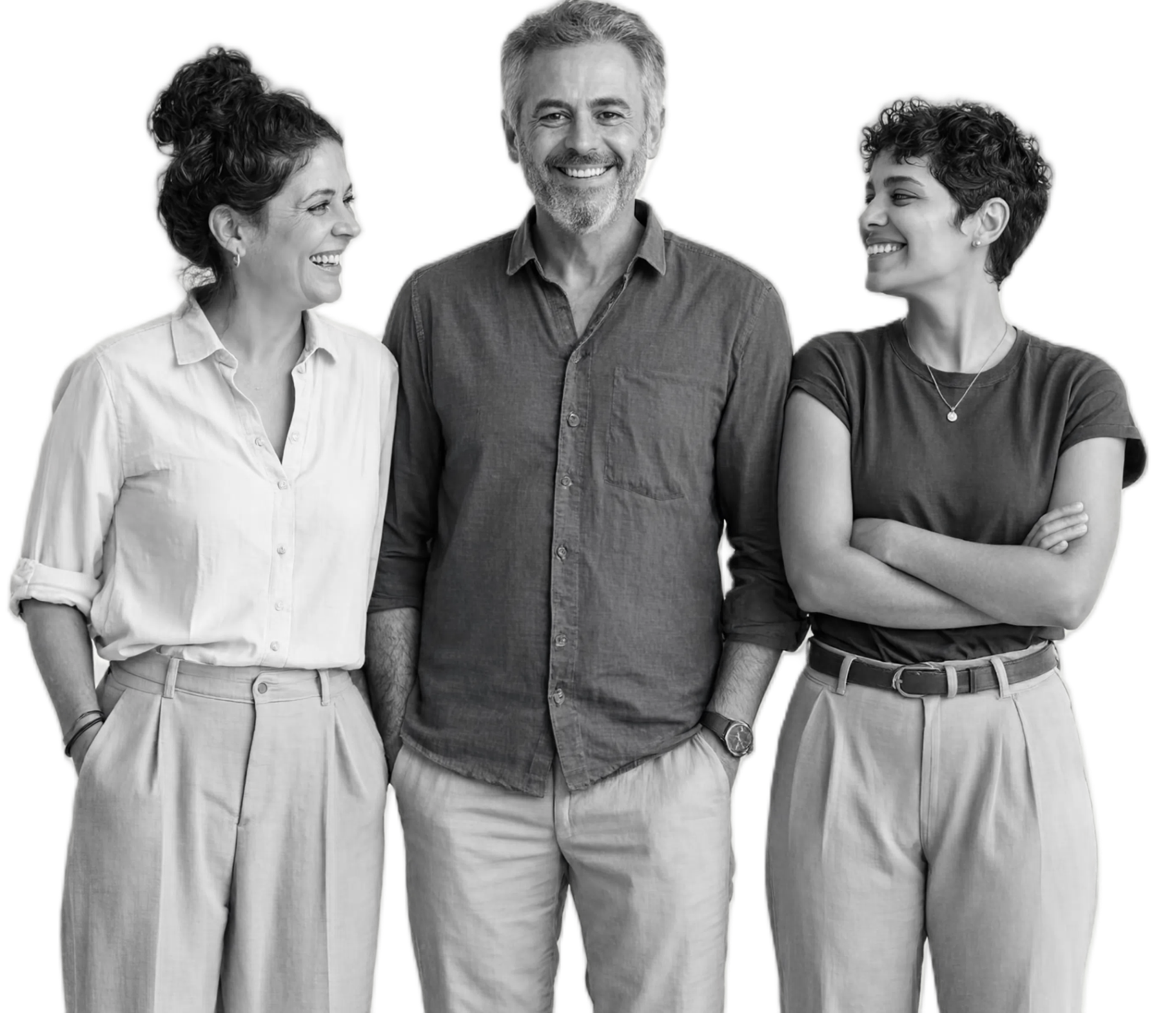 Équipe souriante illustrant l'approche collaborative de Nomad Impact